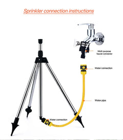 360-Degree Garden Automatic Rotating Sprinkler Stainless Steel Tripod Set Irrigation Stand Water Jet Garden Lawn Sprinkler Tool