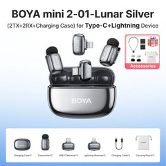 BOYA Mini 2 Wireless Lavalier Microphone AI Noise Reduction Mini Mic for iPhone 6-14/15-17 USB-C Android Phone Video Recording