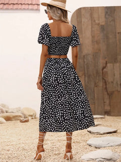 Summer Women's V-neck Short Sleeve Top 2 Piece Set New Fashion Elegant Casual Skirt Suit Female Office Party Holiday Sets