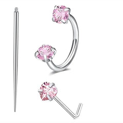 6/2pcs Horseshoe Nose Rings with L-Shape Nose Stud, Stainless Steel