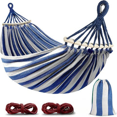 Canvas Hammock Anti-Roll Double Camping with Curved Wooden Poles