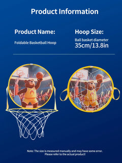 Foldable Basketball Hoop Bear Theme No Drilling 35cm Lightweight Portable Indoor Outdoor Fabric Kids Home Bedroom Yard Play Toy
