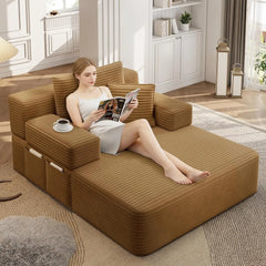 2-in-1 Convertible Chaise Lounge Indoor, 60.2" Corduroy Upholstered Chaise Lounge Chair that Converts to Sleeper, Custom