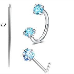 6/2pcs Horseshoe Nose Rings with L-Shape Nose Stud, Stainless Steel