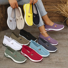 Womens Modern Casual Slip On Sneakers Breathable Knit Upper Lightweight PVC Sole Comfortable Cushioning Shock Absorption Insoles