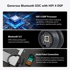 Nuroum Dark Grey Bluetooth 5.3 Over‑Ear Wireless Headset ENC Noise Cancelling Microphone Independent Mute Button Multi‑Point Connection Business Headphones for Work From Home Office PC Laptop Zoom Microsoft Teams Conferen