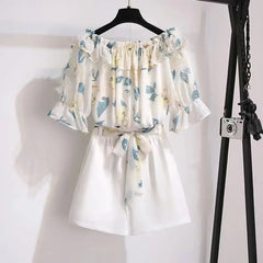Women's Summer Shorts Suit 2026 New Casual Printed Shirt Top Pants Two Piece Korean Fashion Elegant Short Sleeve Blouse Set