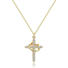 Exquisite Crown Cross Rhinestone Rotating Necklace for Women Fashion Copper Stainless Steel Necklace Party Banquet Jewelry Gift