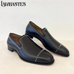 Trimmed Studded Leather Mens Loafers Metal Rivet Slip on Shoes Polished PU Leather Men's Formal Dress Shoes Customizable Colors