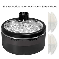 3L Wireless Cat Water Fountain Mute Pet Water Dispenser With Stainless Steel Tray and Intelligent Sensing, 4000mAh Large Battery
