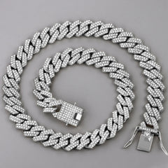 14mm Iced Out Prong Cuban Link Chain Necklace for 2 Row Rhinestone