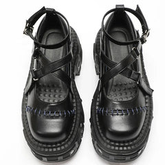 Gothic Mary Janes For Women Crossed-tied Ankle Strap Platform Shoes Round Toe Thick Bottom Female Shoes Punk Women Shoes 2026
