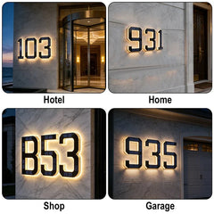 LED Solar House Number Light Waterproof Address Sign Modern Light Sensor Door Plate for Outdoor Home Yard Wall Decoration Use
