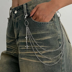Punk Multilayer Metal Star Pendant Pant Chain Hip Hop Waist keychain Jeans Chain Women Trendy Jewelry Accessories Gifts