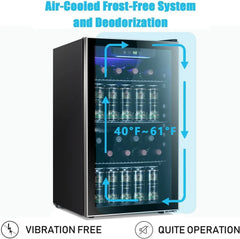26 Bottle 130 Can Wine & Beverage Cooler, Clear Glass Door, Quiet Digital Temp Control, Home Office Bar, 3.2cu.ft, Customized