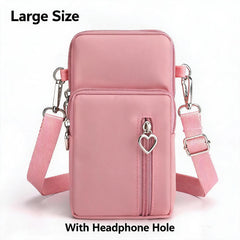 Waterproof Nylon Mini Crossbody Phone Bag for Women Heart Metal Zipper Multi Compartment Shoulder Arm Bag Phone Purse Wallet