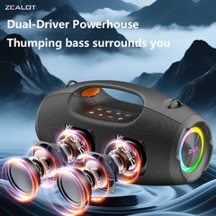 ZEALOT-S86 60W Portable Wireless Speaker with 8000mAh Battery, 360° Surround Sound, RGB Lights, Outdoor Camping Speaker, Waterproof Speaker for the Beach