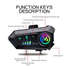 Y10 Motorcycle Bluetooth 5.3 Helmet Headset 🏍️ | Colorful LED Lights | IPX6 Waterproof | 30Hr Hands-Free | FlipStylez LLC®