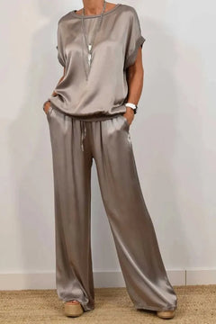 Casual Solid Color Two Piece Set Loose O-Neck Short Sleeved Pullover