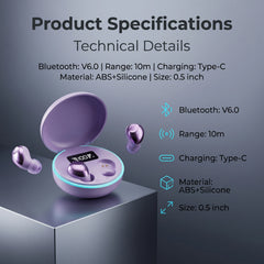 Bluetooth 5.3 Earbuds, Clear Calls, 32H Playtime, Hi-Fi Sound, Lightweight Comfort, USB-C Charging