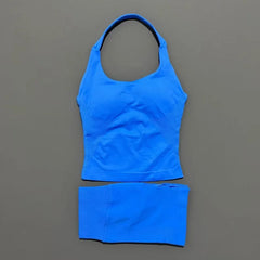 2 Pieces Shorts Yoga Set Women Backless Halter Tops High Waist Seamless Shorts Gym Suit Fitness Sportswear Workout Sets