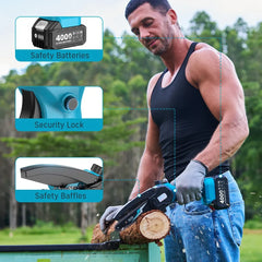 SEESII 6'' Cordless Mini Chainsaw 15.2cm Electric Saw Rechargeable Woodworking Garden Pruning Saw for Makita 18V Battery Pin