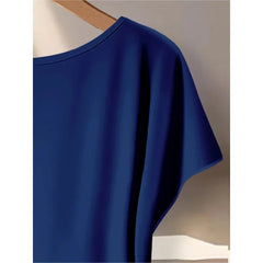 Summer Women's plus Size Casual Loose Two-Piece Set Solid Color Twisted T-Shirt with Blue White Printed Wide Leg Pants