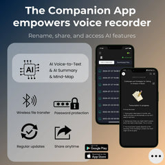 AI Powered Voice Recorder and Call Recorder with Speech-to-Text, Summarization, Translation, Supports 100 Languages, 64GB