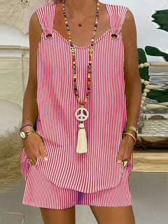 Plus Size Summer striped lady suit