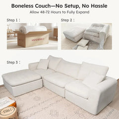 Modular Cloud Sectional Sofa, No Assembly Boneless Couch, High Back Pillows, Living Room & Apartment Durable Fabric, Customized