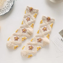 New Style Crew Socks for Women Spring Fashion Cute Flower Long Cotton Socks Japanese Style Breathable Casual Trendy Absorb Sweat