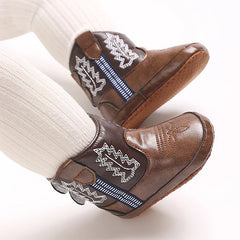 0-18M Retro Baby Boots Fashion PU Winter Boys Girls Shoes Non-Slip Soft Sole First Walker Winter Warm Snow Boots Crib Shoes