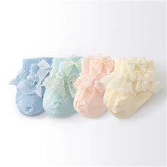 Lawadka 4Pairs/lot Newborn Baby Socks For Girls Cotton Lace Infant Girls Sock Princess Bow Toddler Baby Girls Socks Spring 0-24M
