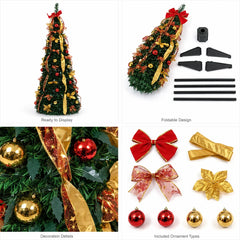 Pre Decorated Foldable Christmas Tree Artificial PVC Xmas Tree 5FT 6FT 7FT with Ornaments Space Saving Design LED Light Option