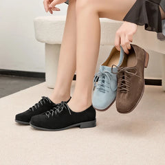 Women Loafer Lace-up 2025 New Spring Shoes Women Suede Genuine Leather Women Oxford Shoes Large Size British Style Women Shoes