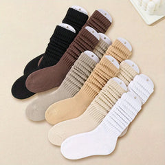 6 pairs of women's mid leg pleated socks, suitable for casual clothing, daily comfortable and soft texture