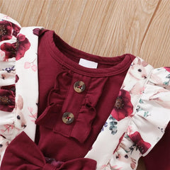 0-18months Baby Girl Clothes Set Red Color Long Sleevs Bodysuit