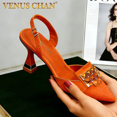 2026 Elegant Green Rhinestone Slingback Heels by Venus Chan - Italian Designed Pointed Toe Bridal Evening Party Shoes