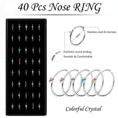Fashion Crystal Stainless Steel Nose Stud Piercing for Women Hypoallergenic 1.8mm Nose Ring Straight/L/Screw Shaped Body Jewerly