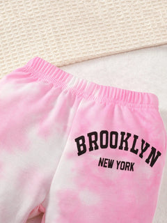 Baby Girl Spring And Autumn Pink Long Sleeved Hoodie With Personalized Printed Letter Pattern Three Piece Set
