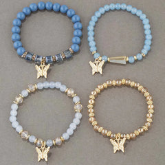 4pcs Bohemian Butterfly Charm Bracelet Set for Women Crystal Beads