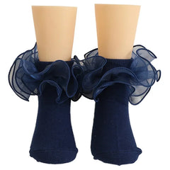 1 Pair Girls' Puffy Lace Socks Children's Combed Cotton Lace Socks