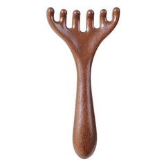 Natural Golden Sandalwood Six-Claw Scalp Massager Gua Sha Tool Back Scratcher Spa Handheld Meridian Massage Comb Hair Care