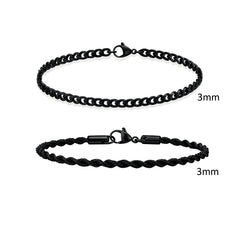 2pcs Men's Chain Bracelets, Stainless Steel Silver Gold Black Color