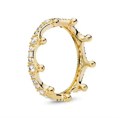 Hot selling 925 sterling silver exquisite gold series ring, sparkling heart-shaped crown ring, fashionable charm jewelry gift