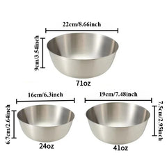 3Pcs Stainless Steel Mixing Bowl Baking Egg Beating Basin Fruit Vegetable Washing Bowl Salad Food Stirring Cooking Container