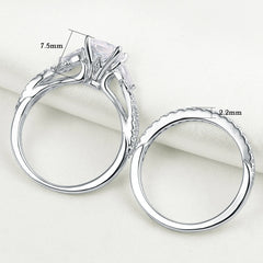 Newshe 2 Pcs Wedding Ring Set 925 Sterling Silver Moissanite Certified Princess Pear Cut Engagement Rings for Women Fine Jewelry
