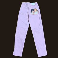 Y2K Light Pink Baggy Straight Leg Jeans Womens Clothing Harajuku Classic Angel Graphic Printed Trousers Gothic High Waist Pants