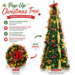 Pre Decorated Foldable Christmas Tree Artificial PVC Xmas Tree 5FT 6FT 7FT with Ornaments Space Saving Design LED Light Option