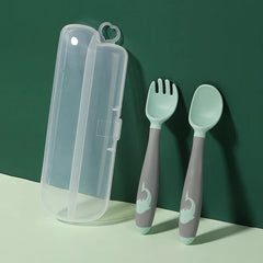 BPA Free Infant Baby Kids Children Feeding Training Non-Slip Flexible Twisting Fork Spoon Tableware
